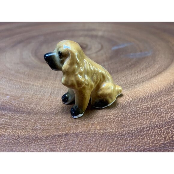 Vintage Miniature Porcelain Spaniel Dog Figurine Brown & Black Hand-Painted Coll - Picture 2 of 8